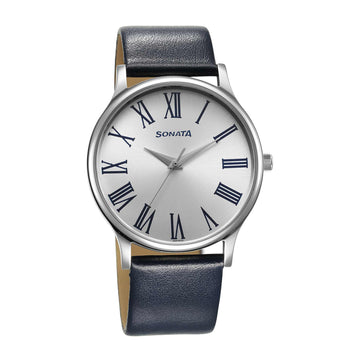 Sonata Aspire Quartz Analog White Dial Leather Strap Watch for Men