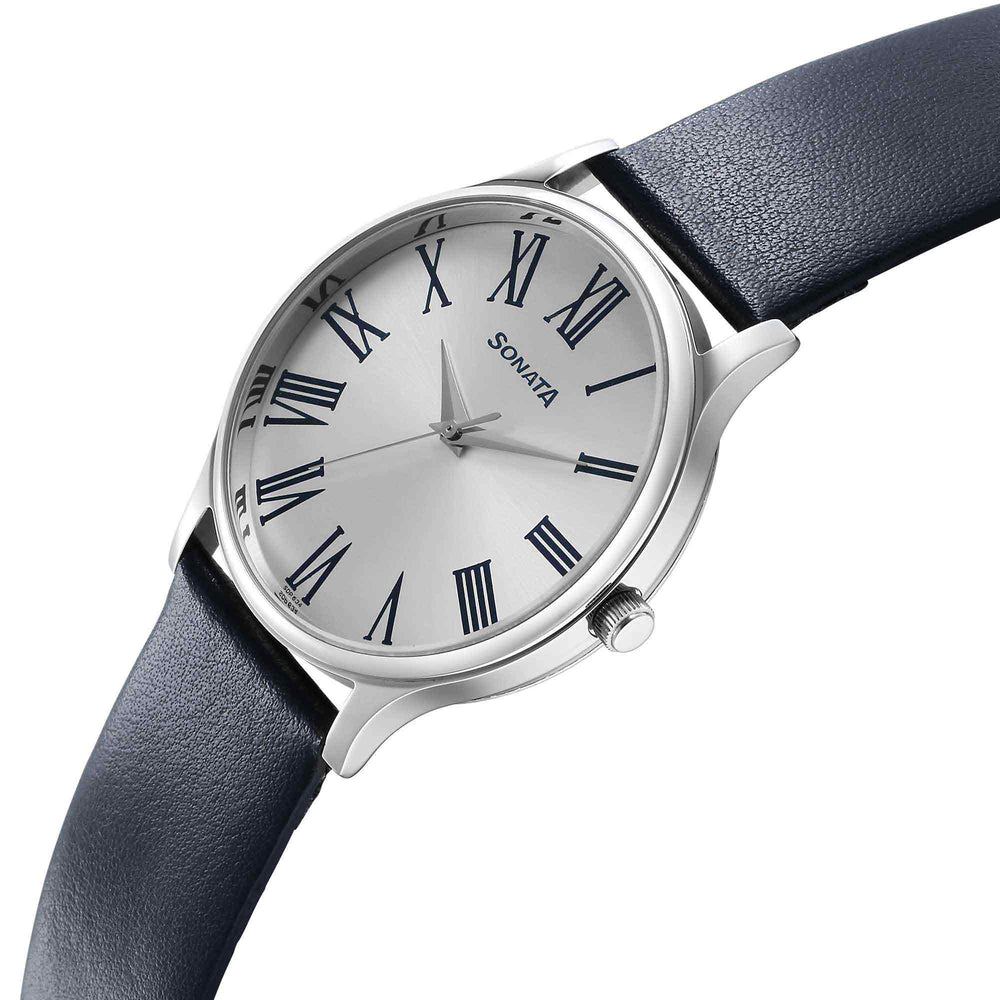 Sonata Aspire Quartz Analog White Dial Leather Strap Watch for Men