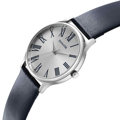 Sonata Aspire Quartz Analog White Dial Leather Strap Watch for Men