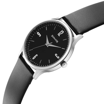 Sonata Aspire Quartz Analog Silver Dial Leather Strap Watch for Men