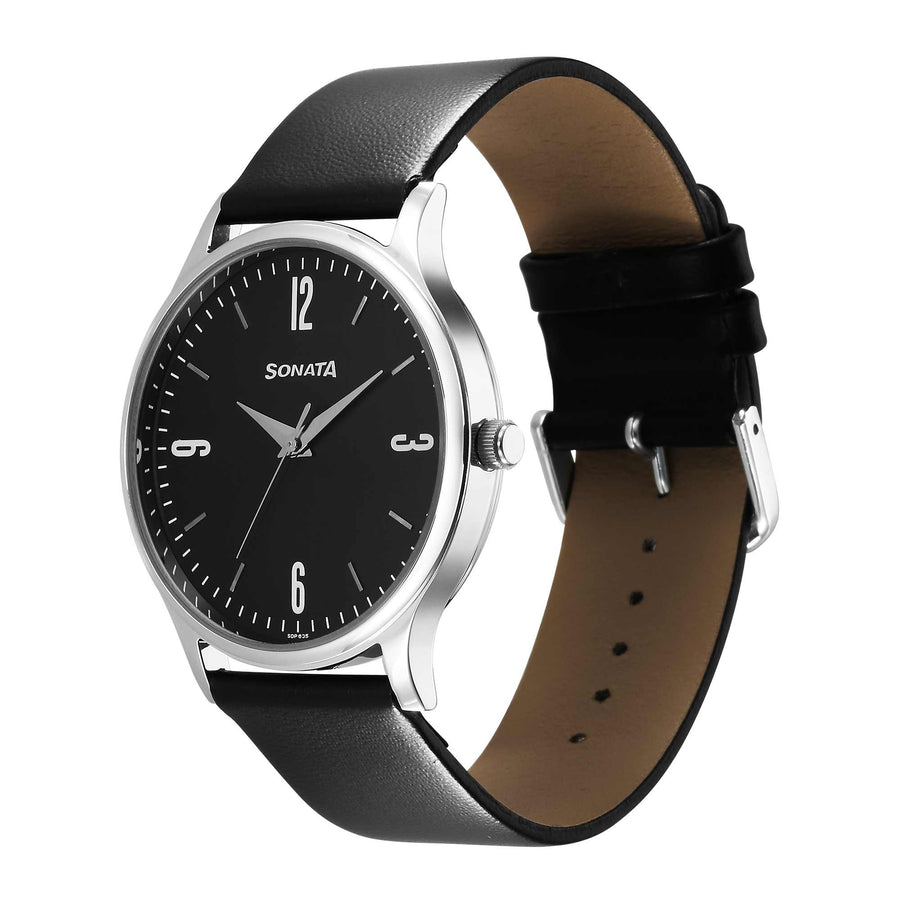Sonata Aspire Quartz Analog Silver Dial Leather Strap Watch for Men