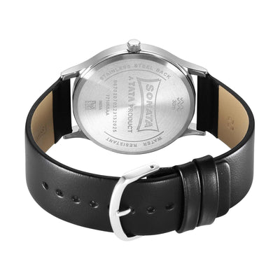 Sonata Aspire Quartz Analog Silver Dial Leather Strap Watch for Men