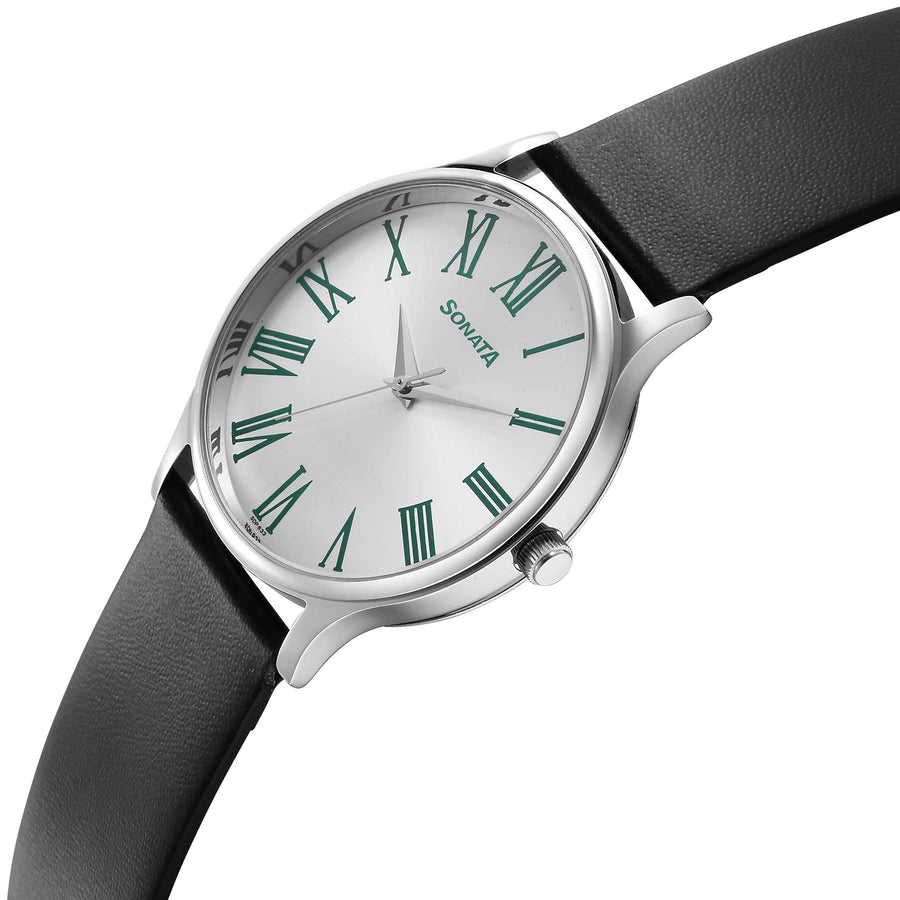 Sonata Aspire Quartz Analog Silver Dial Leather Strap Watch for Men