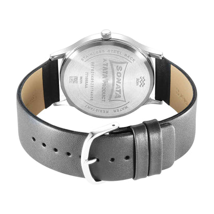 Sonata Aspire Quartz Analog Grey Dial Leather Strap Watch for Men