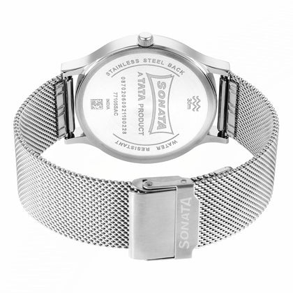 Knot Blue Dial Stainless Steel Strap Watch for Men