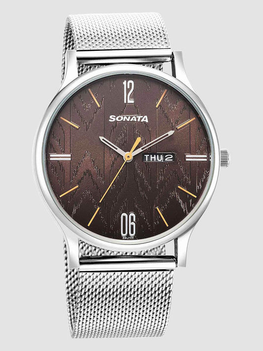 Knot Brown Dial Stainless Steel Strap Watch for Men