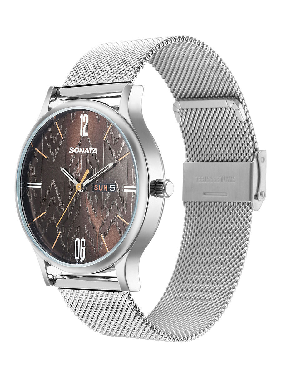 Knot Brown Dial Stainless Steel Strap Watch for Men