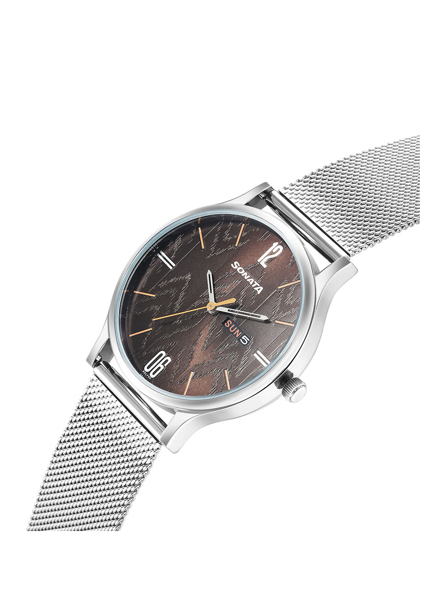 Knot Brown Dial Stainless Steel Strap Watch for Men