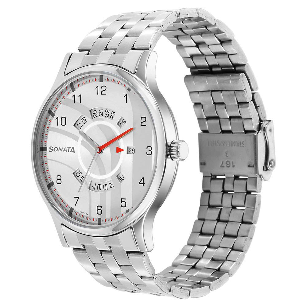 Sonata RPM Silver Dial Stainless Steel Strap Watch for Men