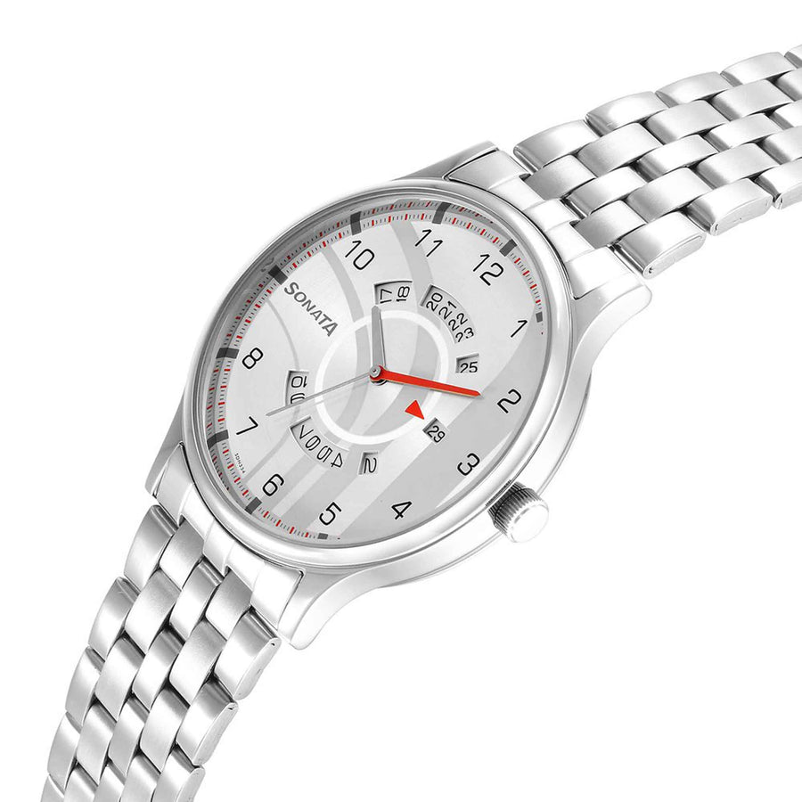 Sonata RPM Silver Dial Stainless Steel Strap Watch for Men