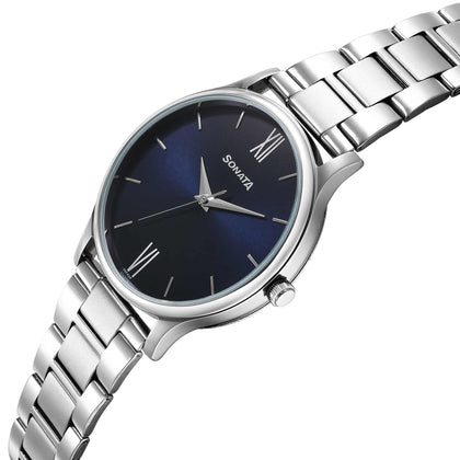 Sonata Aspire Quartz Analog Blue Dial Stainless Steel Strap Watch for Men
