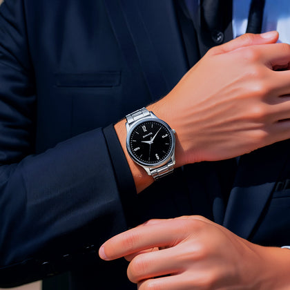 Sonata Aspire Quartz Analog Black Dial Stainless Steel Strap Watch for Men