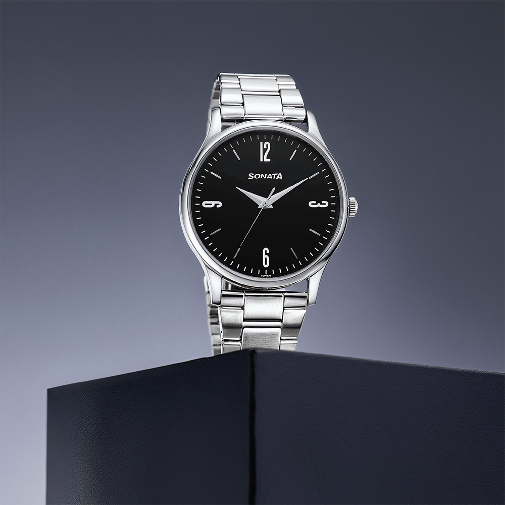 Sonata Aspire Quartz Analog Black Dial Stainless Steel Strap Watch