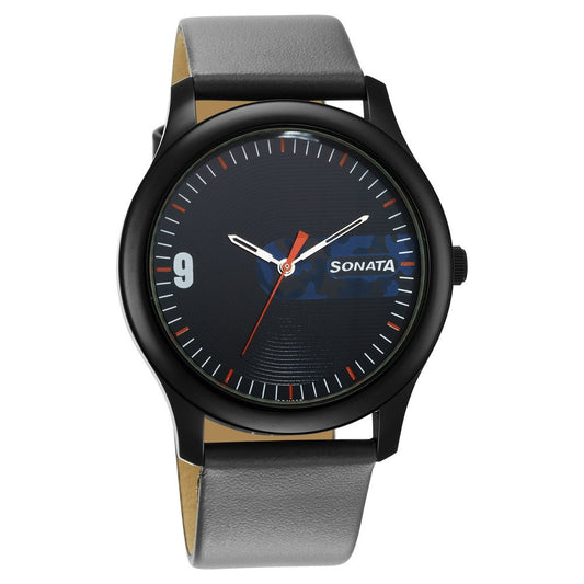 Sonata Quartz Analog Blue Dial Leather Strap Watch for Men