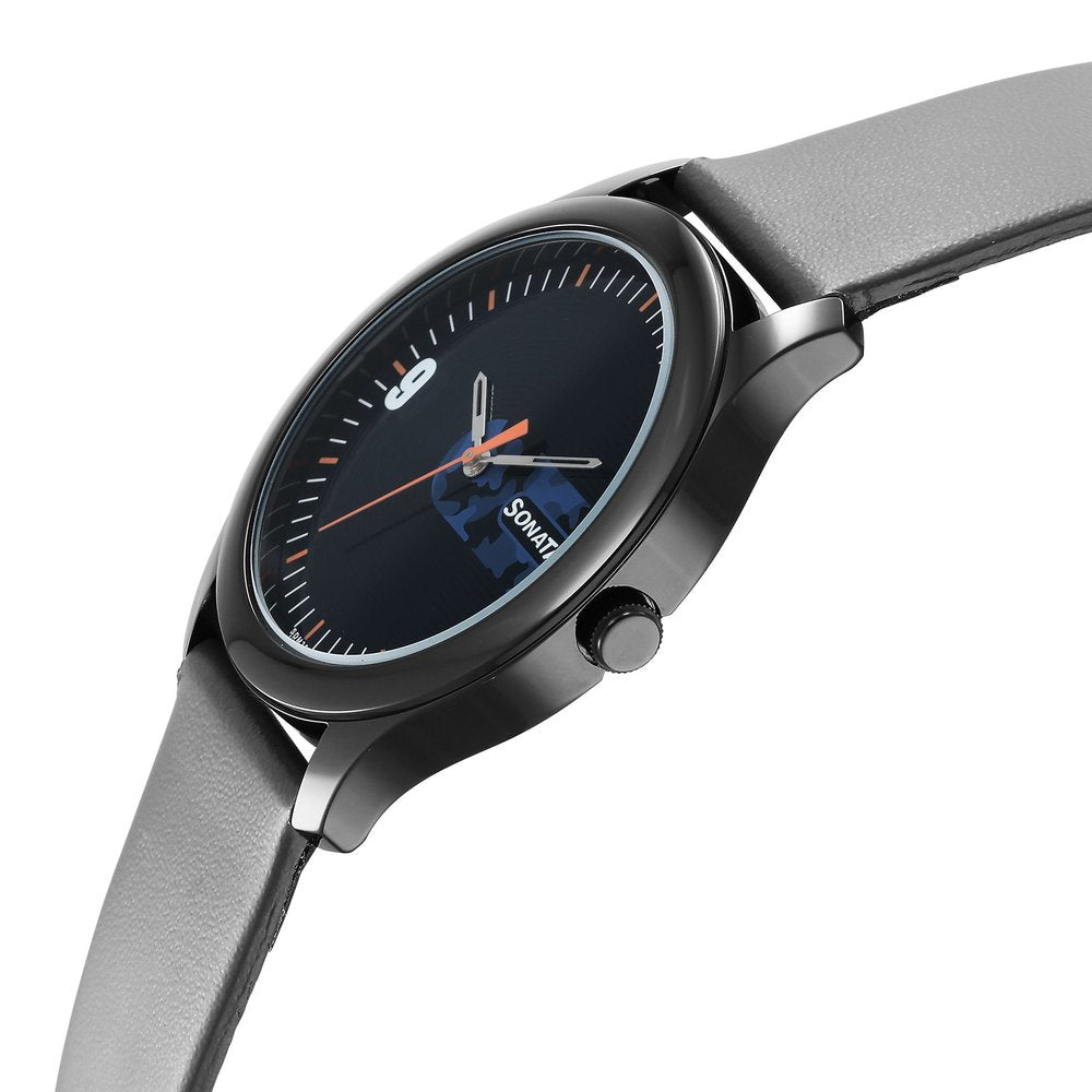 Sonata Quartz Analog Blue Dial Leather Strap Watch for Men