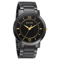 Sonata Quartz Analog Black Dial Metal Strap Watch for Men