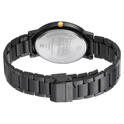 Sonata Quartz Analog Black Dial Metal Strap Watch for Men