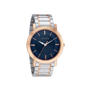 Sonata Quartz Analog Blue Dial Stainless Steel Strap Watch for Men