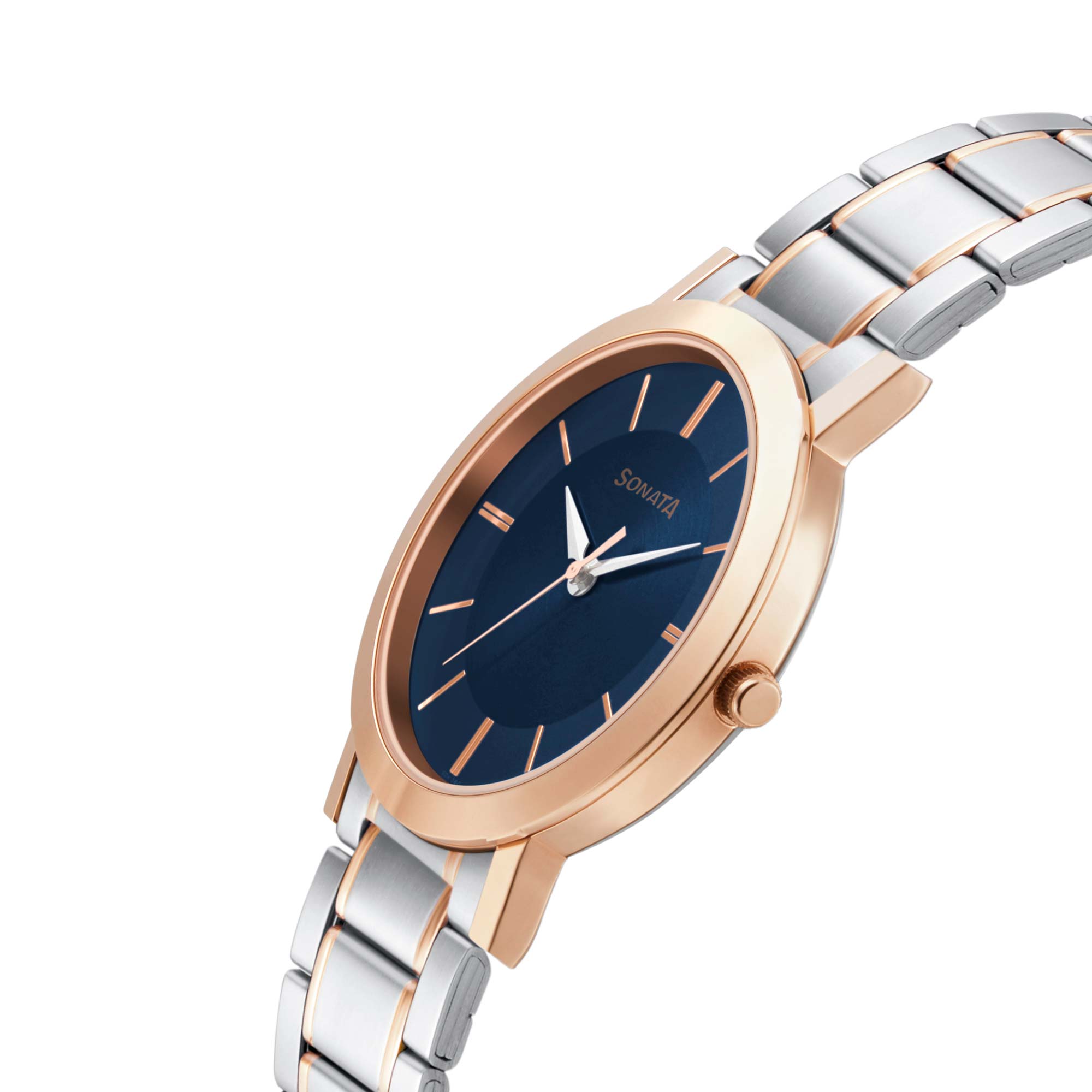 Sonata Quartz Analog Blue Dial Stainless Steel Strap Watch for Men