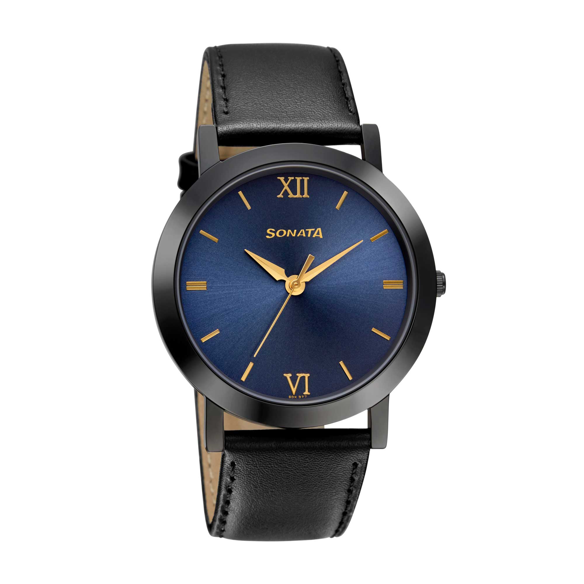Sonata Quartz Analog Blue Dial Leather Strap Watch for Men