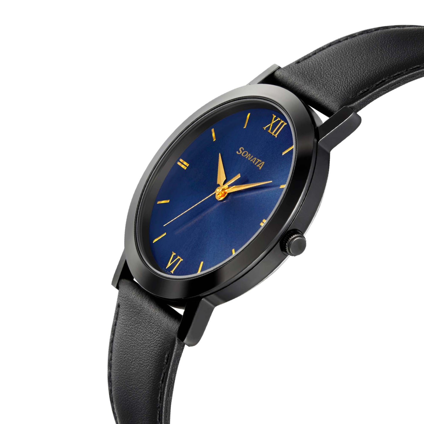 Sonata Quartz Analog Blue Dial Leather Strap Watch for Men