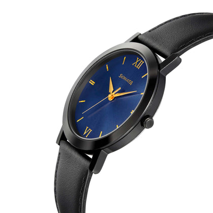 Sonata Quartz Analog Blue Dial Leather Strap Watch for Men