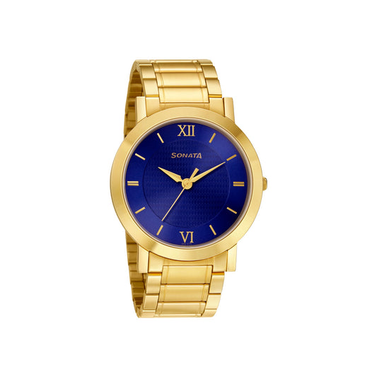 Sonata Quartz Analog Blue Dial Stainless Steel Strap Watch for Men