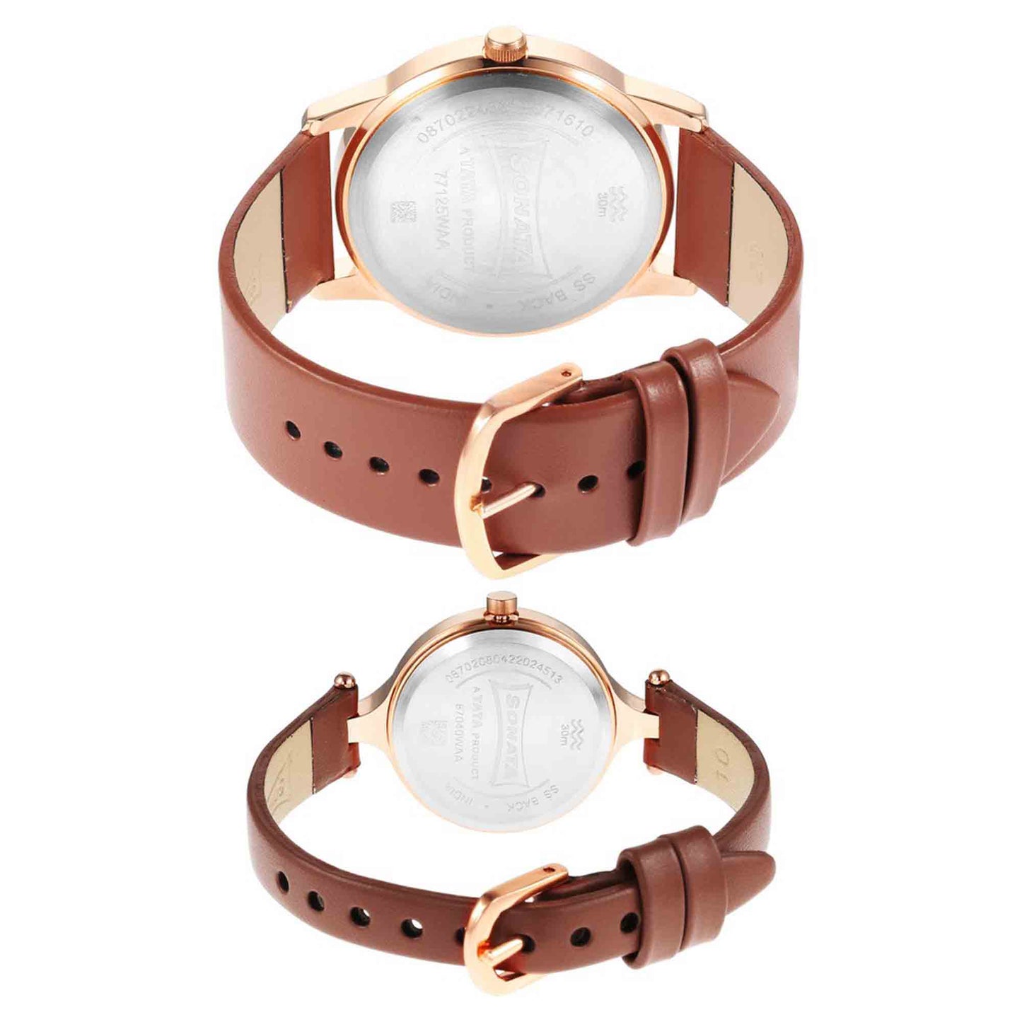 Sonata Quartz Analog Purple Dial Leather Strap Watch for Couple