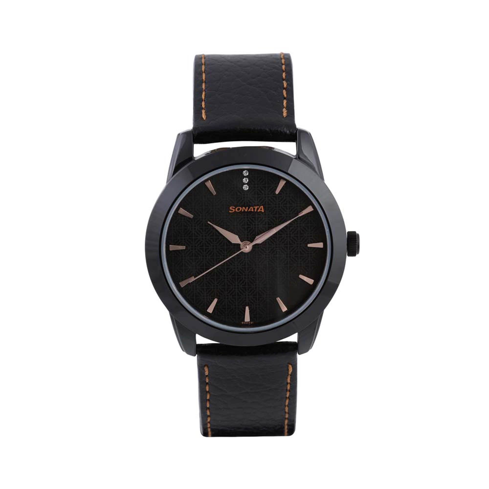 Sonata Quartz Analog Black Dial Leather Strap Watch for Men