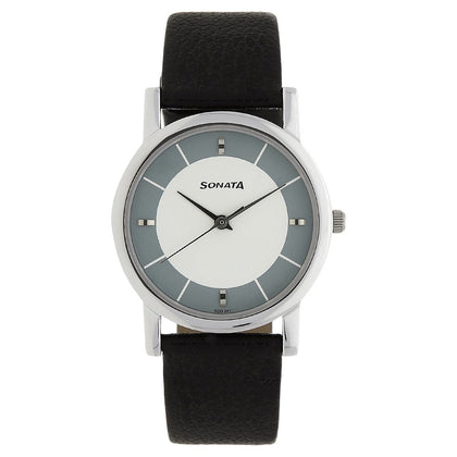 Sonata Quartz Analog White Dial Leather Strap Watch for Men