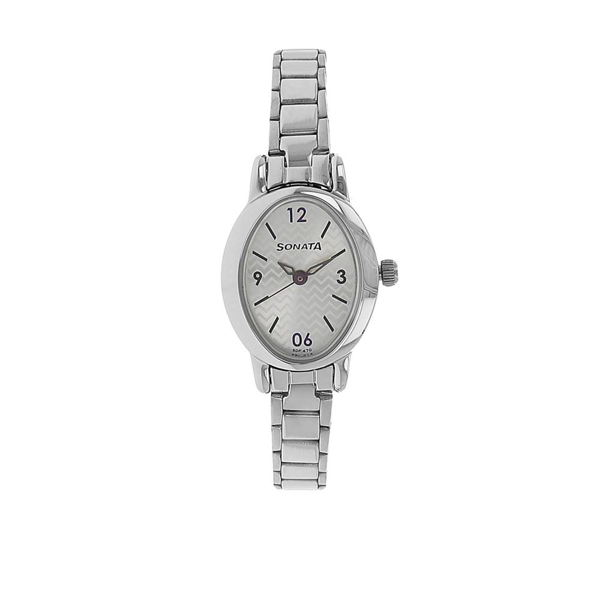 Sonata Quartz Analog Silver Dial Stainless Steel Strap Watch for Women