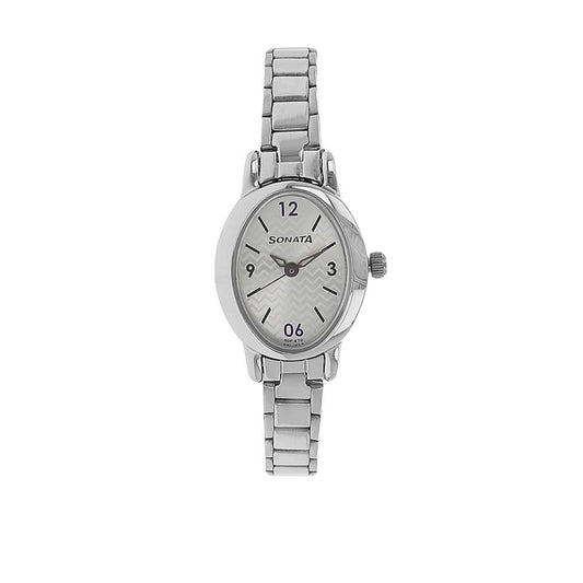 Sonata Quartz Analog Silver Dial Stainless Steel Strap Watch for Women