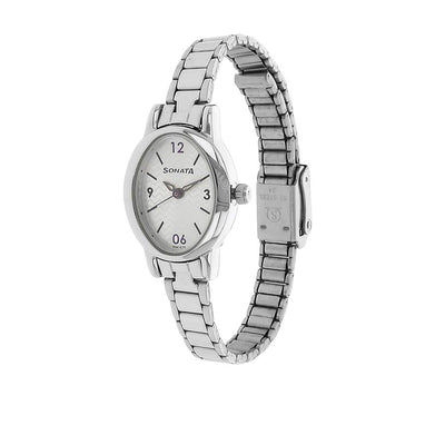 Sonata Quartz Analog Silver Dial Stainless Steel Strap Watch for Women