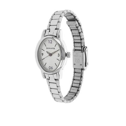 Sonata Quartz Analog Silver Dial Stainless Steel Strap Watch for Women