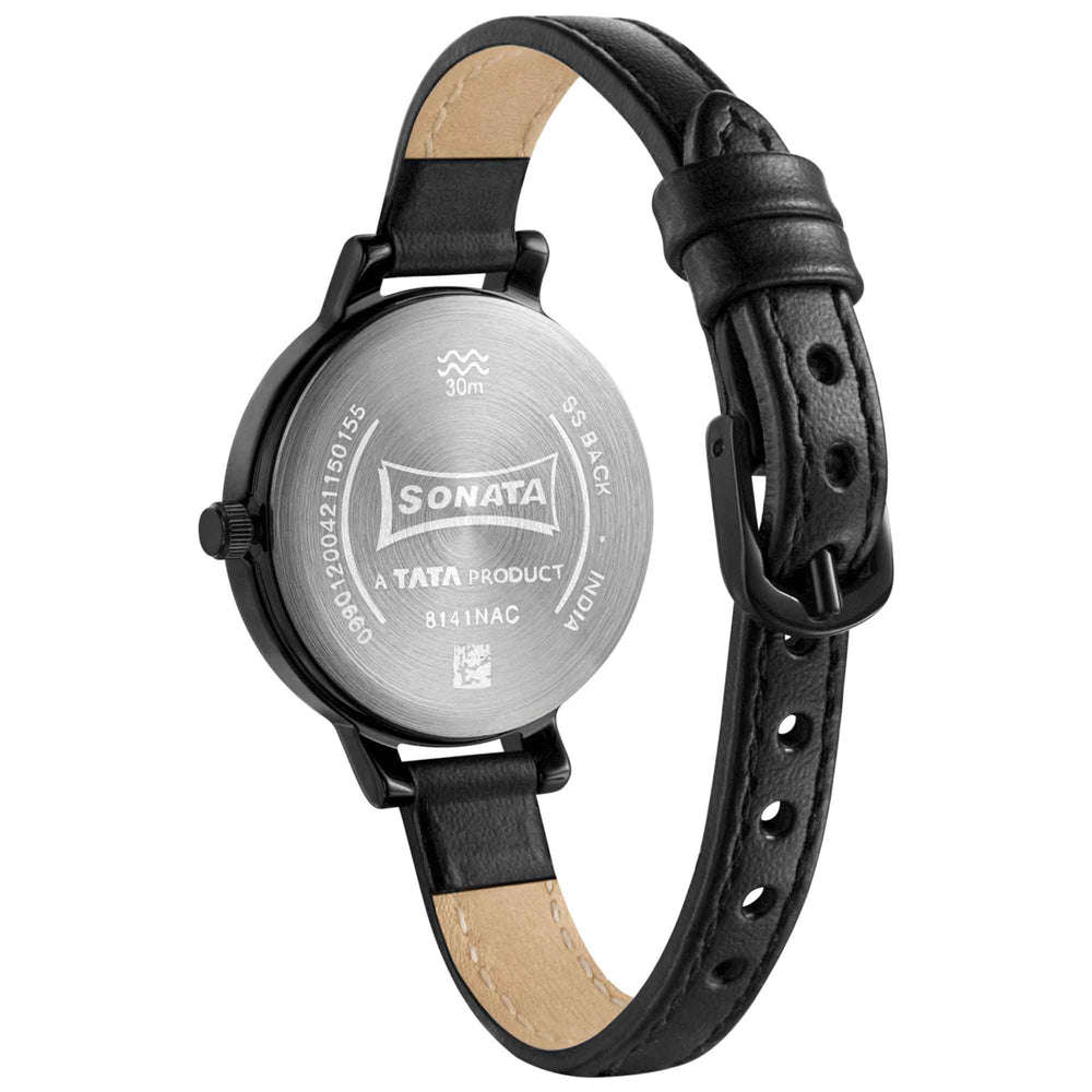 Sonata Unveil Black Dial Women Watch With Leather Strap
