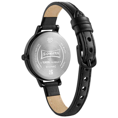 Sonata Unveil Black Dial Women Watch With Leather Strap