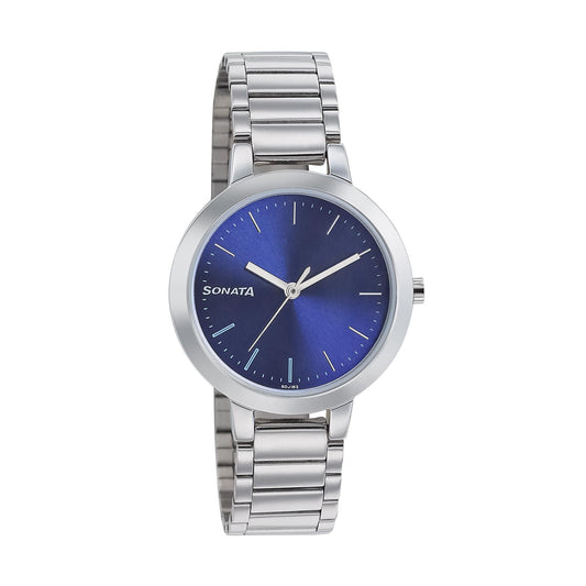 Sonata Quartz Analog Blue Dial Stainless Steel Strap Watch for Women