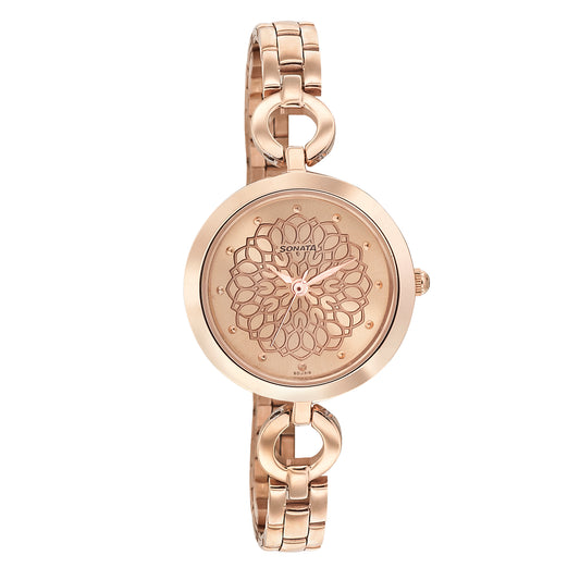 Sonata Wedding Rose Gold Dial Women Watch With Stainless Steel Strap