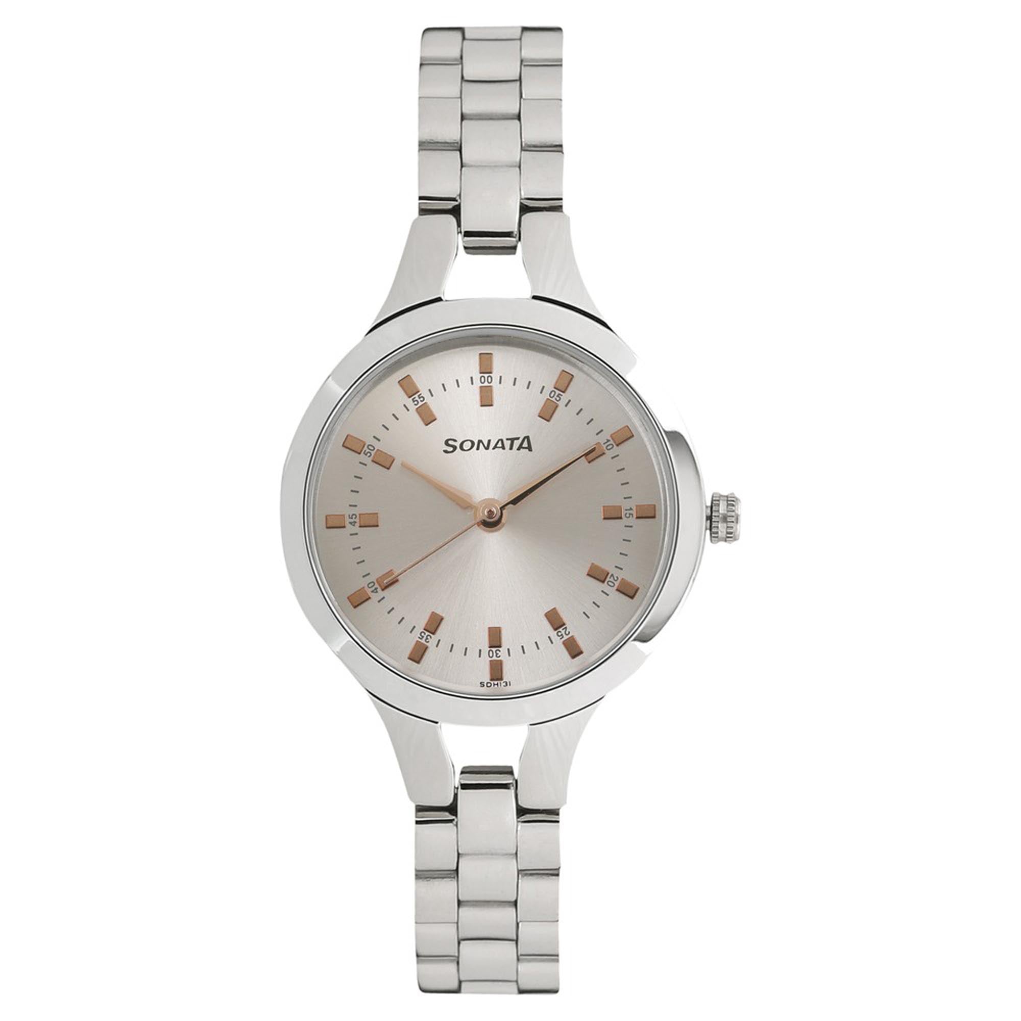 Sonata Mission Mangal Silver Dial Women Watch With Stainless Steel Strap