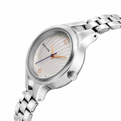 Sonata Workwear White Dial Women Watch With Stainless Steel Strap