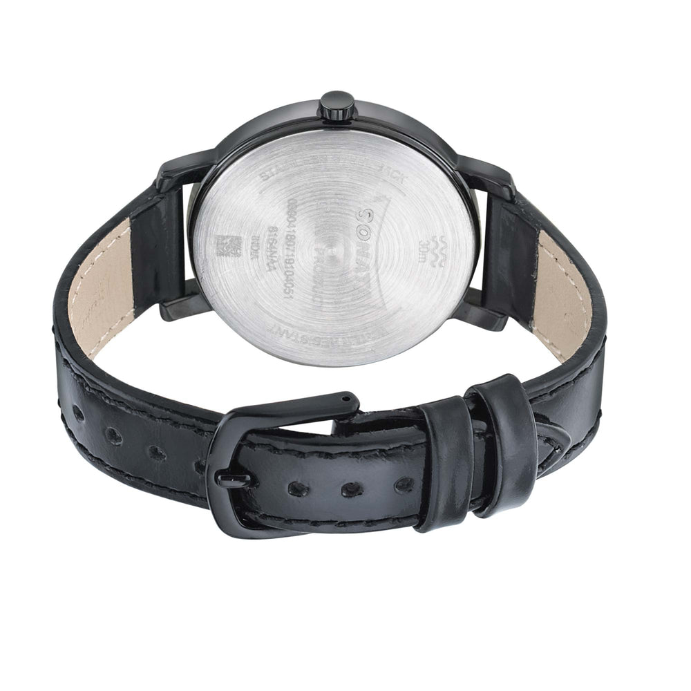 Sonata Onyx Black Dial Women Watch With Leather Strap