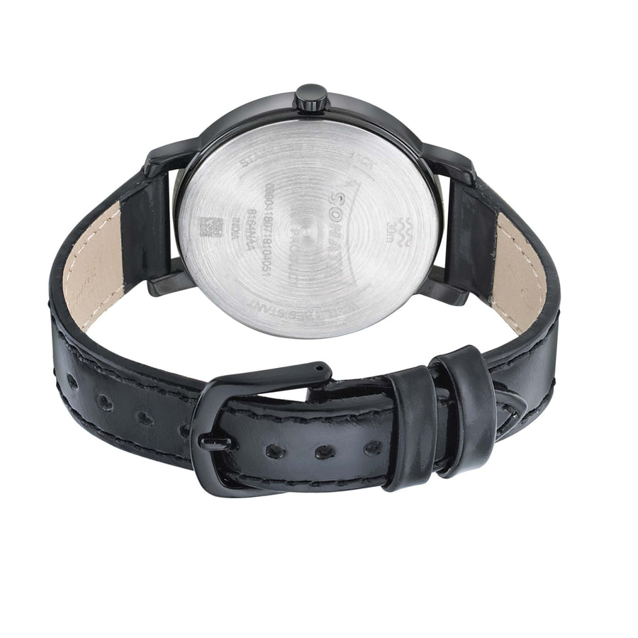 Sonata Onyx Black Dial Women Watch With Leather Strap