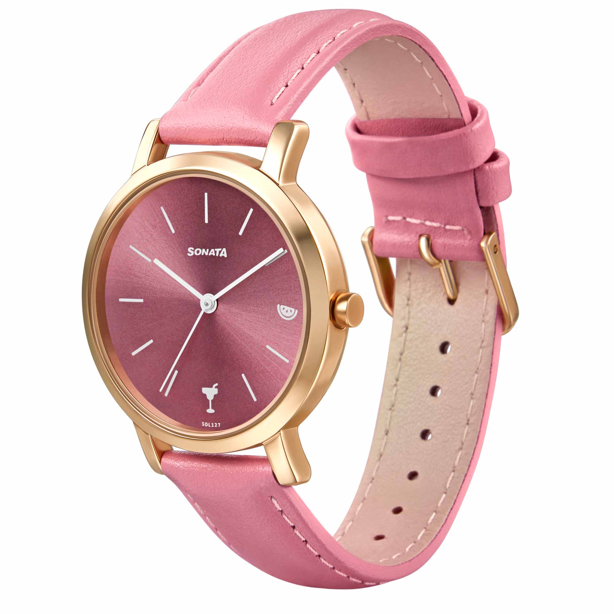 Sonata Play Pink Dial Women Watch With Leather Strap