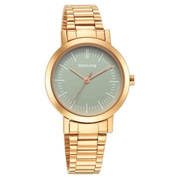 Ladies Essentials Green Dial Stainless Steel Strap Watch for Women