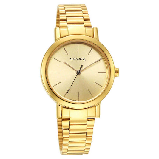 Ladies Essentials Champagne Dial Stainless Steel Strap Watch for Women