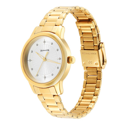 Classic Gold Silver Dial Metal Strap Watch for Women