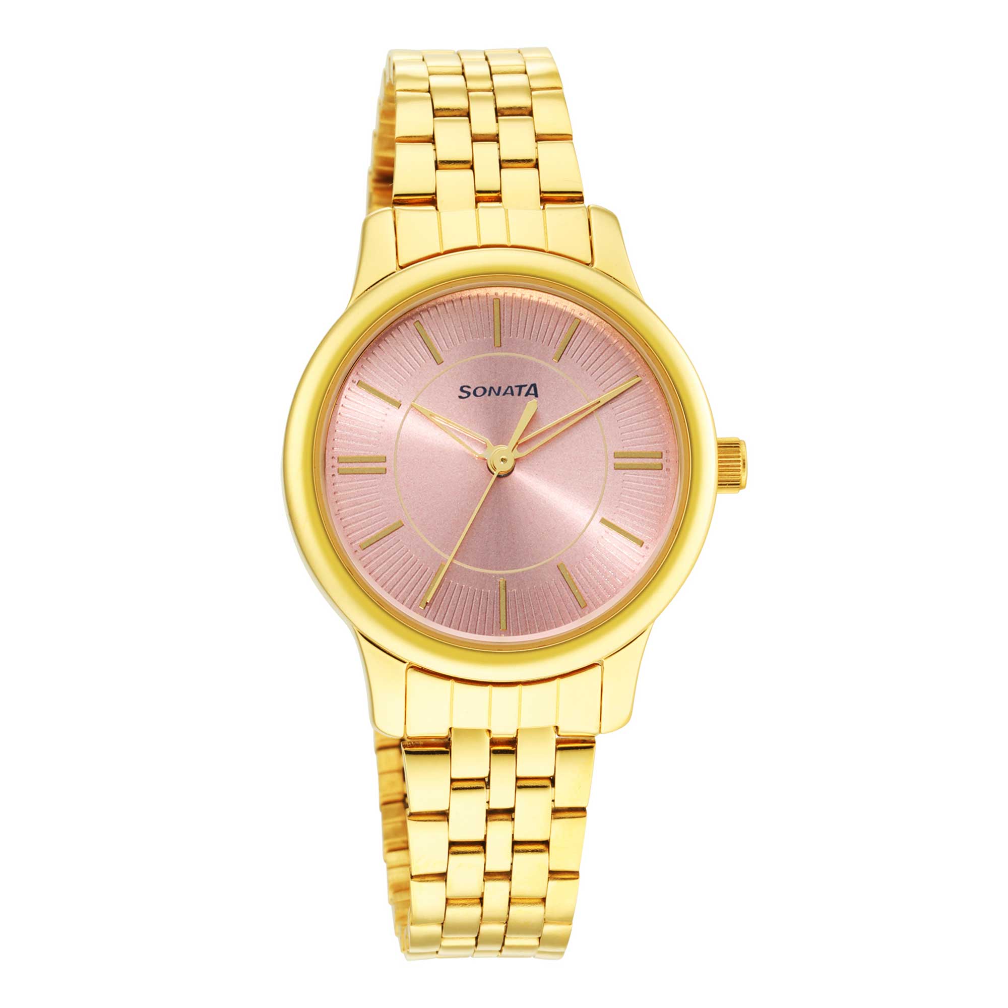 Classic Gold Pink Dial Metal Strap Watch for Women