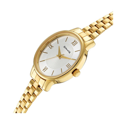 Classic Gold Silver Dial Metal Strap Watch for Women
