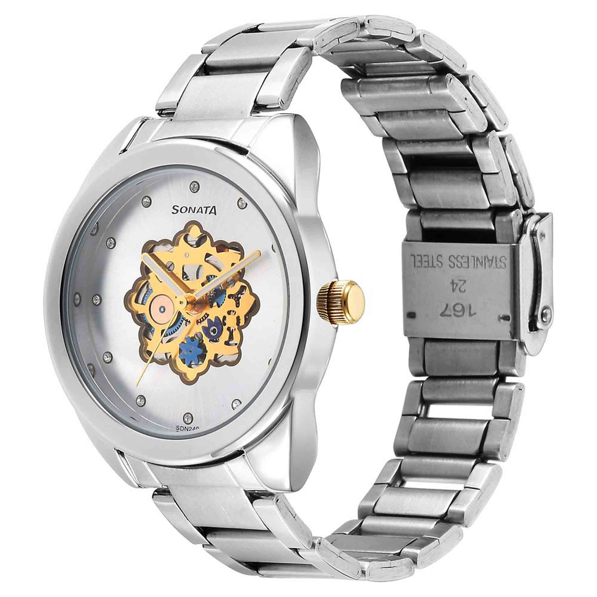 Sonata Unveil Quartz Multifunction Silver Dial Stainless Steel Strap Watch for Women