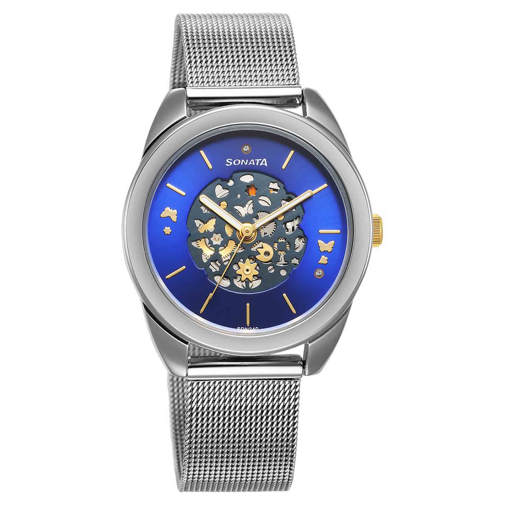 Sonata Unveil Quartz Multifunction Blue Dial Stainless Steel Strap Watch for Women